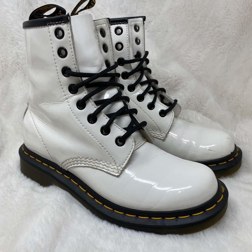 Dr. Martens NJ004 Patent Glossy Leather White Ankle Boots Women's 6